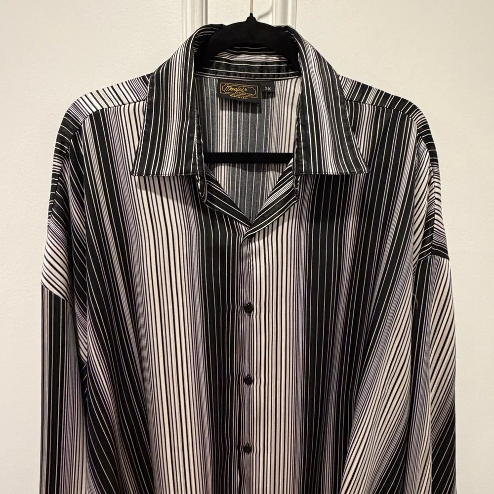 Monzini Collection Men's Shirt Size 3X Black White Striped Long Sleeve‎
